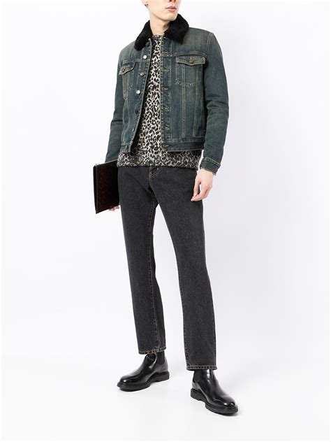 ysl shearling denim jacket|saint laurent jacket size.